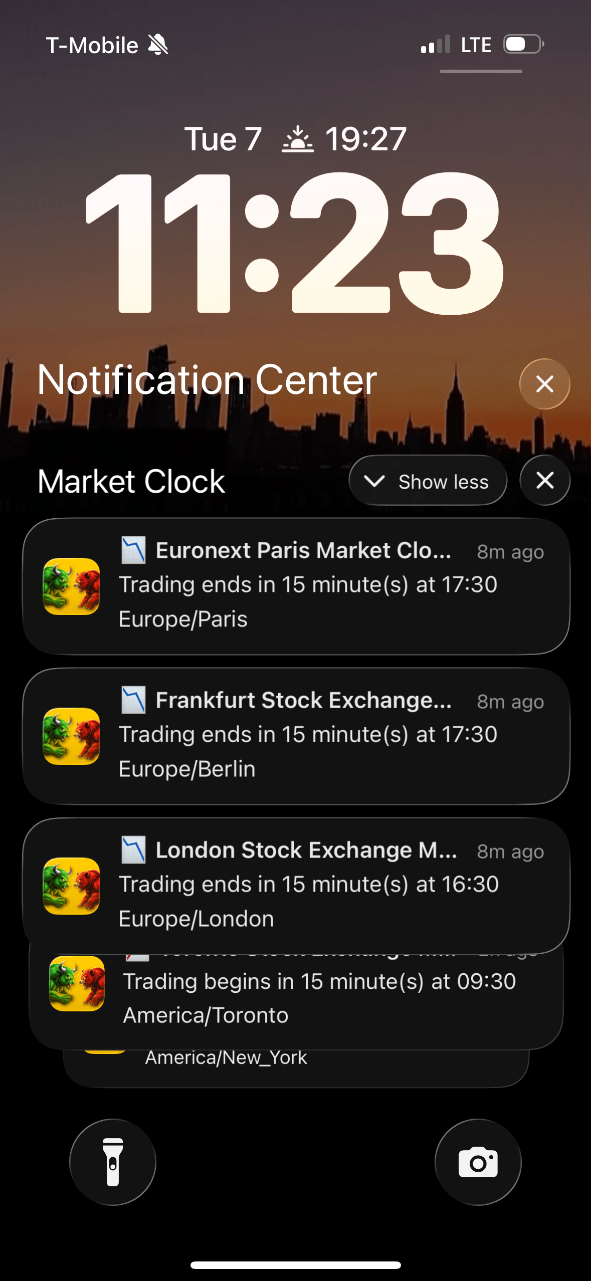 Market alert on the lock screen