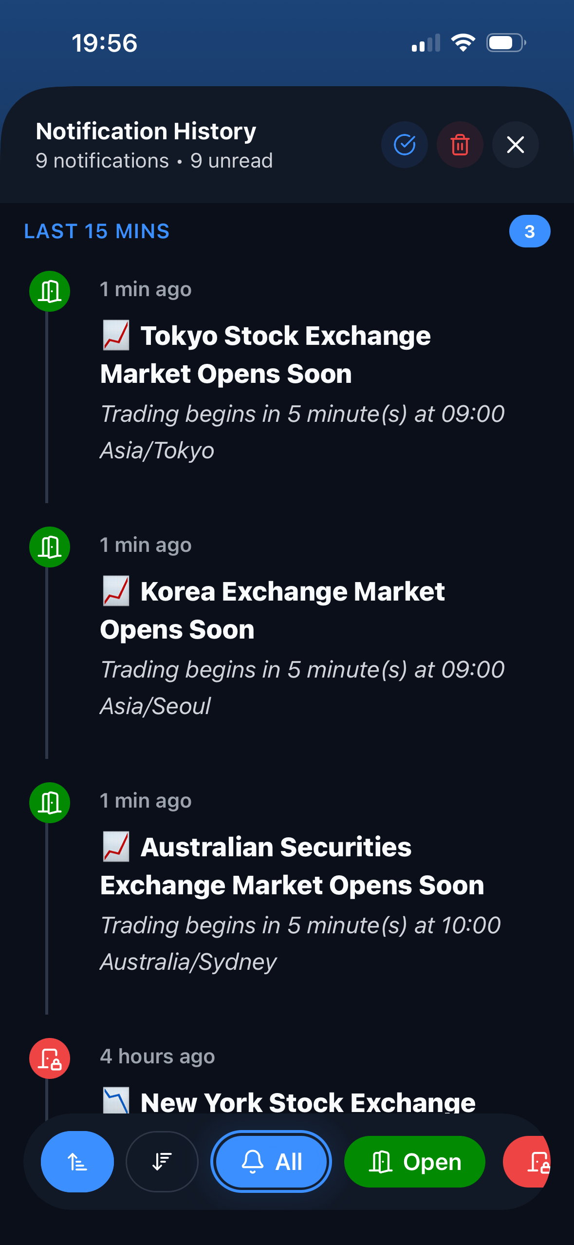 In-app notification history